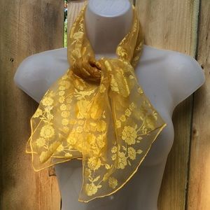 VTG Breezy SheerFloral Sunshine Yellow Golden Oblong Scarf. 50’s  made in Italy